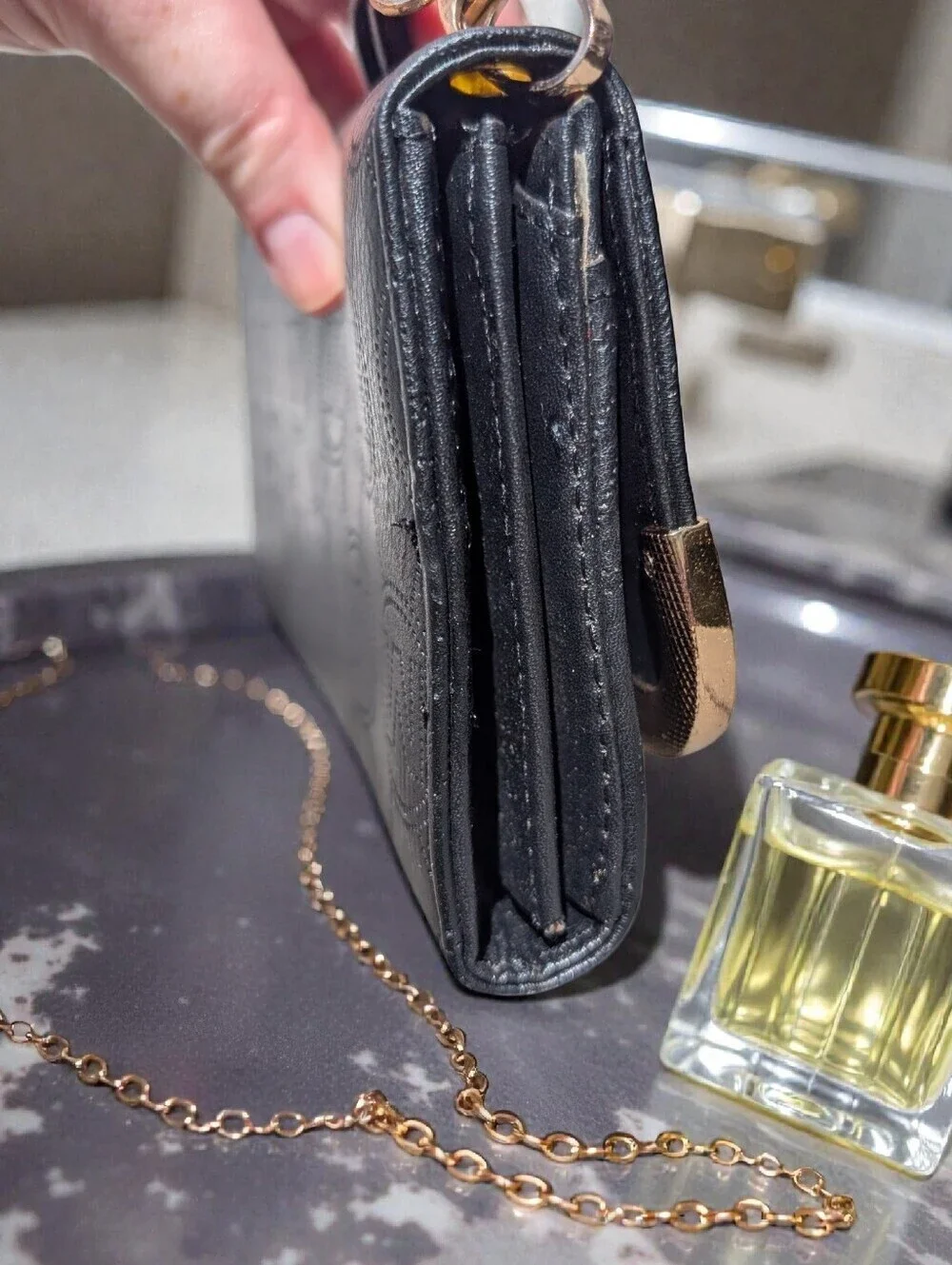 Large Envelope Black M Embossed Faux Leather Wristlet/Wallet (NWOT)
